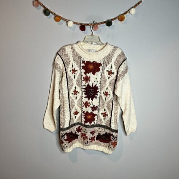 Vintage Sweaters - Vintage chunky knit grandmacore cottagecore floral sweater